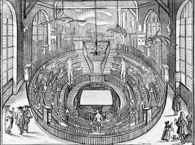 Utsikt över en anatomisk teater troligen vid Leiden University i början av 1600-talet (gravyr) av Anonymous Anonymous
