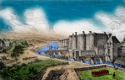 Utsikt över Bastiljen med dess omgivande murar under kung Karl V den vise (1338-1380), Gravyr, Privat samling av Anonymous Anonymous