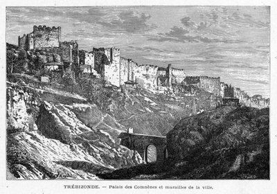 Utsikt över Palais des Comes och murarna i staden Trebizonde (Turkiet). Gravyr i "Les Missions Catholiques au XIXeme Siecle"" av Louis-Eugene (Louis Eugene) Louvet. privat samling. av Anonymous Anonymous