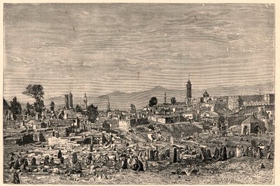 Utsikt över staden Erzurum (Erzurum) i Armenien (nu Turkiet). Gravyr i "The Catholic Missions in the XIXth Century"" av Louis-Eugene (Louis Eugene) Louvet. privat samling. av Anonymous Anonymous