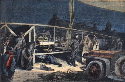 Ville de paris luftskepp haveri i Valmy. Gravyr från tidningen "" Le Peute Parisien", 1908-02-02. Privat samling. av Anonymous Anonymous