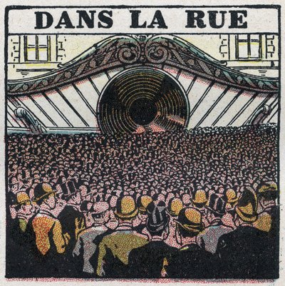 Trådlös telefoni: i stan. Anonym illustration av 1925. Privat samling. av Anonymous Anonymous
