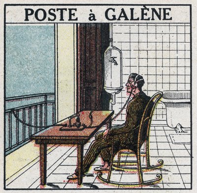 Trådlös telefoni: radioapparat i galene. Anonym illustration av 1925. Privat samling. av Anonymous Anonymous
