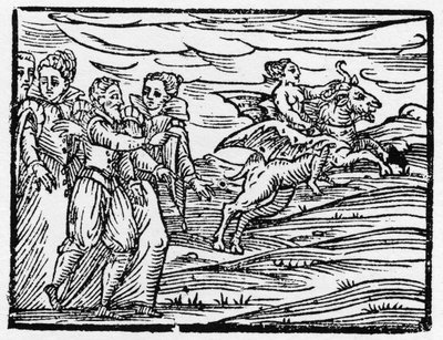 Häxa rider på en get - "" Compendium Maleficarum"", handlar om häxor, deras ondska och deras sortileges av Francesco Maria Guazzo eller Guaccio eller Guaccius (15?? -16??) 1608 privatsamling av Anonymous Anonymous