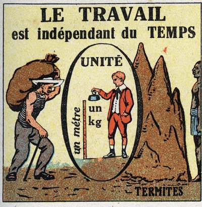 Arbete och makt: arbetet är tidsberoende. Anonym illustration från 1925. Privat samling. av Anonymous Anonymous