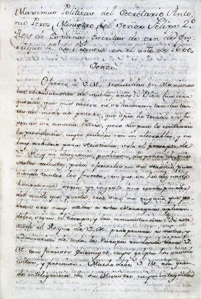 Politiska skrifter av Antonio Perez (1540-1611). Spansk politisk sekreterare för kung Filip II av Spanien. Ecuador, Quito. Politiska biblioteket i Ecuador av Aurelio Espinosa av Anonymous Anonymous