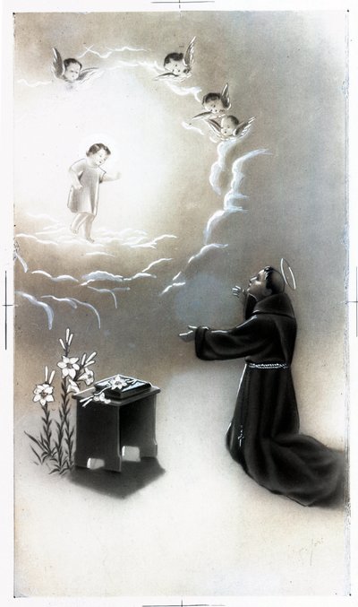 from bild: representation av Sankt Antonius av Padua (Antonio di padova) känd som Thaumaturgen (1195-1231). Privat insamlingskort av Anonymous Anonymous