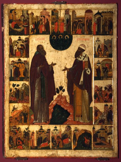 Saint Cyril of White Lake och Saint Cyril of Alexandria, andra hälften av 1500-talet. av Anonymous Russian icon painter