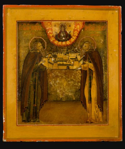 De heliga Zosima och Savvatiy av Solovki, sent 1700-tal. av Anonymous Russian icon painter