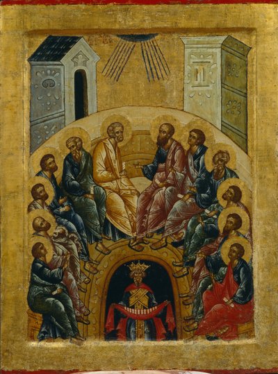 Den Helige Andes nedstigning, 1497 av Anonymous Russian icon painter