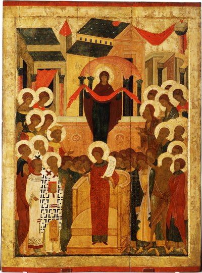 Skyddet av Guds moder Pokrov, andra hälften av 1400-talet. av Anonymous Russian icon painter