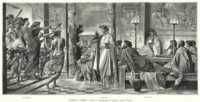 Bankett i Agathon, antikens Grekland, enligt Platon (litho) av Anselm Feuerbach