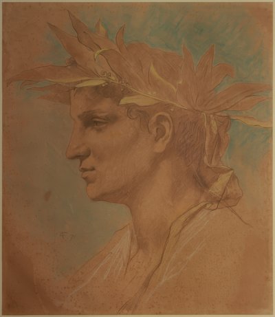 Manligt huvud kransad med lager av Anselm Feuerbach