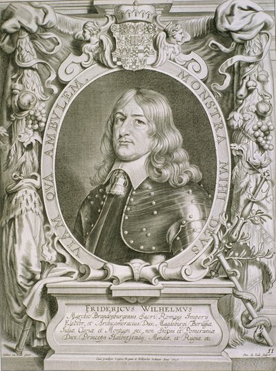Fredrik Wilhelm (1620-88) kurfurste av Brandenburg, från "Portraits des Hommes Illustres", graverat av Petrus de Iode, publicerat 1706. av Anselmus van Hulle