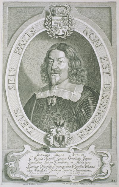 Johann Adler Salvius (1590-1652) från "Portraits des Hommes Illustres", graverad av Petrus de Iode, publicerad 1706. av Anselmus van Hulle