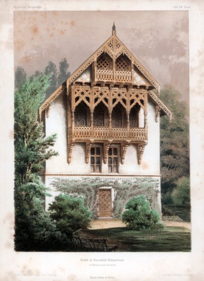 Gavel på ett bostadshus, Schonhausen, nära Berlin, Tyskland, c1850 av Anst von W Loeillot