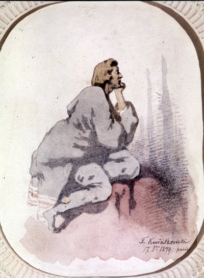 Porträtt av Frederic Chopin (1810-1849), polsk kompositör. Akvarell av Kwiatkowski. av Antar Teofil Kwiatowski