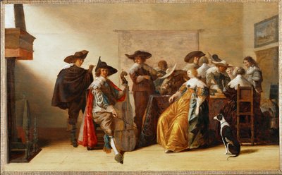 Samhällsscen (målning på ekved) av Anthonie (1601-73) Palamedesz