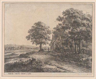 Ett stort lindträd före ett värdshus, 1600-talet. av Anthonie Waterloo