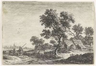 Bönder på en kulle Landskap med figurer (serietitel) av Anthonie Waterloo