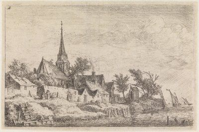 By med en kyrka med spetsigt torn vid havsstranden (nr 4 ur en serie om 12 tryck) av Anthonie Waterloo