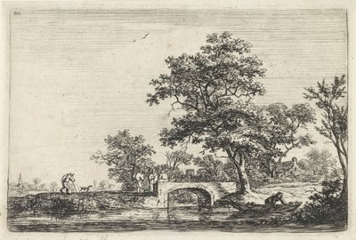 Figurer vid en stenbro Landskap med figurer (serietitel) av Anthonie Waterloo