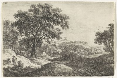 Kuperat landskap med en by Landskap (serietitel) av Anthonie Waterloo