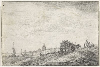 Hästvagns kustlinje Landskap med byggnader (serietitel) av Anthonie Waterloo