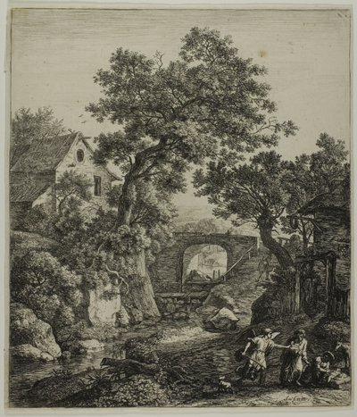 Landskap med Zipphorah och hennes son, ur Sex landskapsmotiv från Gamla testamentet av Anthonie Waterloo