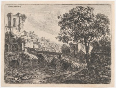 Ruin vid entrén till en stad, 1600-talet. av Anthonie Waterloo