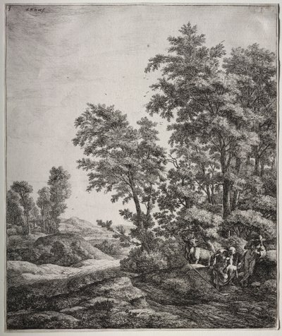 Sex stora upprättstående landskap med scener från Ovidius Metamorphoses: Mercury and Argus av Anthonie Waterloo