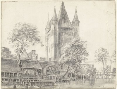 Stadsporten Altenbrücker Tor och vattenkvarn i Lüneburg nära Hamburg av Anthonie Waterloo