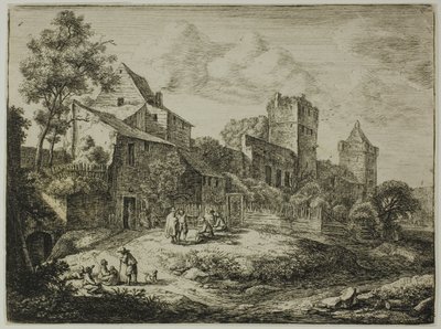 Gården framför värdshuset, från Twelve Landscapes av Anthonie Waterloo