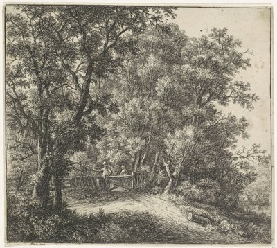 Två figurer vid ett staket Woodland Views, Series A (serietitel) av Anthonie Waterloo
