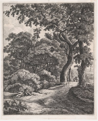 Två resenärer som vilar i skogen, 1600-talet, 1600-talet. av Anthonie Waterloo