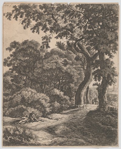 Två resenärer vilar i skogen, 1600-talet. av Anthonie Waterloo