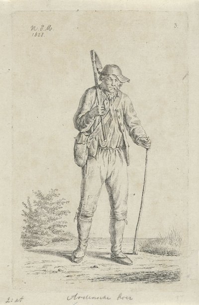 Bonde från Ardennerna med hacka Ardennerbonde (titel på objekt) Bönder och kvinnliga bönder från Förenade kungariket Nederländerna (serietitel) av Anthonie Willem Hendrik Nolthenius de Man