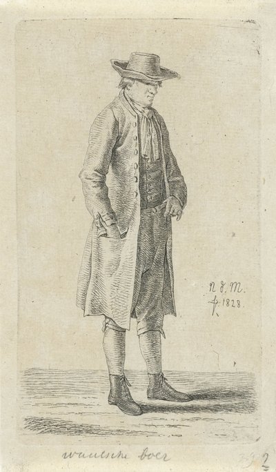 Man med handen i jackfickan Vallonsk bonde (titel på objekt) 12 studiefigurer (serietitel) av Anthonie Willem Hendrik Nolthenius de Man