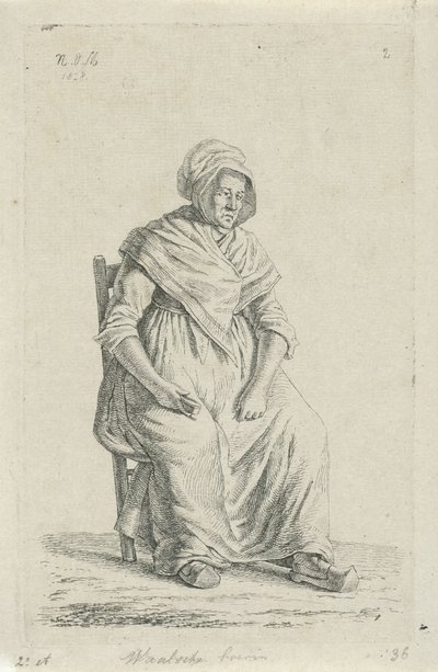 Sittande bondfru från Vallonien Vallonsk bondfru (titel på objektet) Bönder och kvinnliga bönder från Förenade kungariket Nederländerna (serietitel) av Anthonie Willem Hendrik Nolthenius de Man
