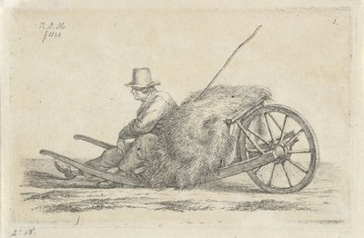 Man sitter vid en skottkärra med hö av Anthonie Willem Hendrik Nolthenius de Man