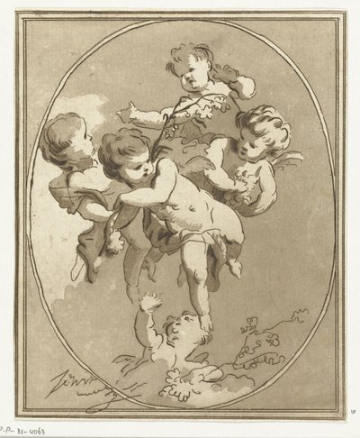 Fem putti med blomspray av Anthonie van den Bos