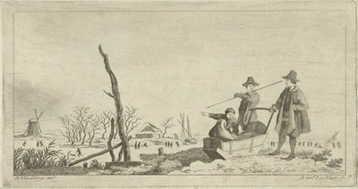 Figurer med en släde i ett vinterlandskap av Anthonij van der Haer