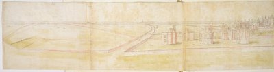 Hampton Court Palace från norr, ca 1544 (penna, bläck och wc på papper) av Anthonis van den Wyngaerde