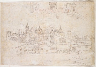 Studier av Palace of Oatlands och Hampton Court, c.1544 (penna och bläck på papper) av Anthonis van den Wyngaerde