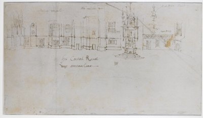 Fontänen, Hampton Court Palace, ca 1544 (penna, bläck och blyertspenna på papper) av Anthonis van den Wyngaerde
