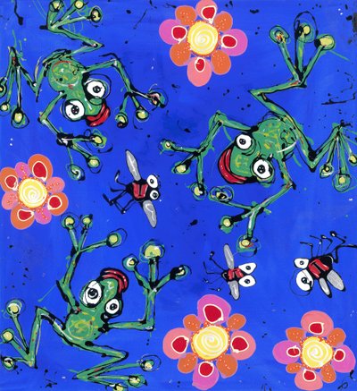 Frog Wallpaper, 2008 (emalj akryldragkedjor på duk) av Anthony Breslin