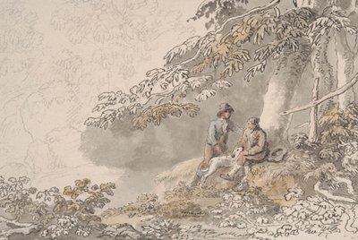 Två pojkar och en hund i skogen av Anthony Devis