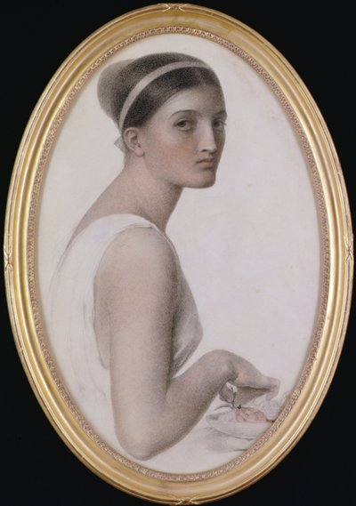 Ett idealiskt huvud (penna och krita på papper) av Anthony Frederick Augustus Sandys