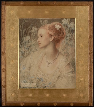 Clara Flower (färgkritor på gräddfärgat papper) av Anthony Frederick Augustus Sandys