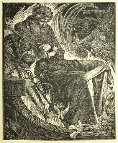 Kung Warwulfs död, pub. 1915 (gravyr) av Anthony Frederick Augustus Sandys